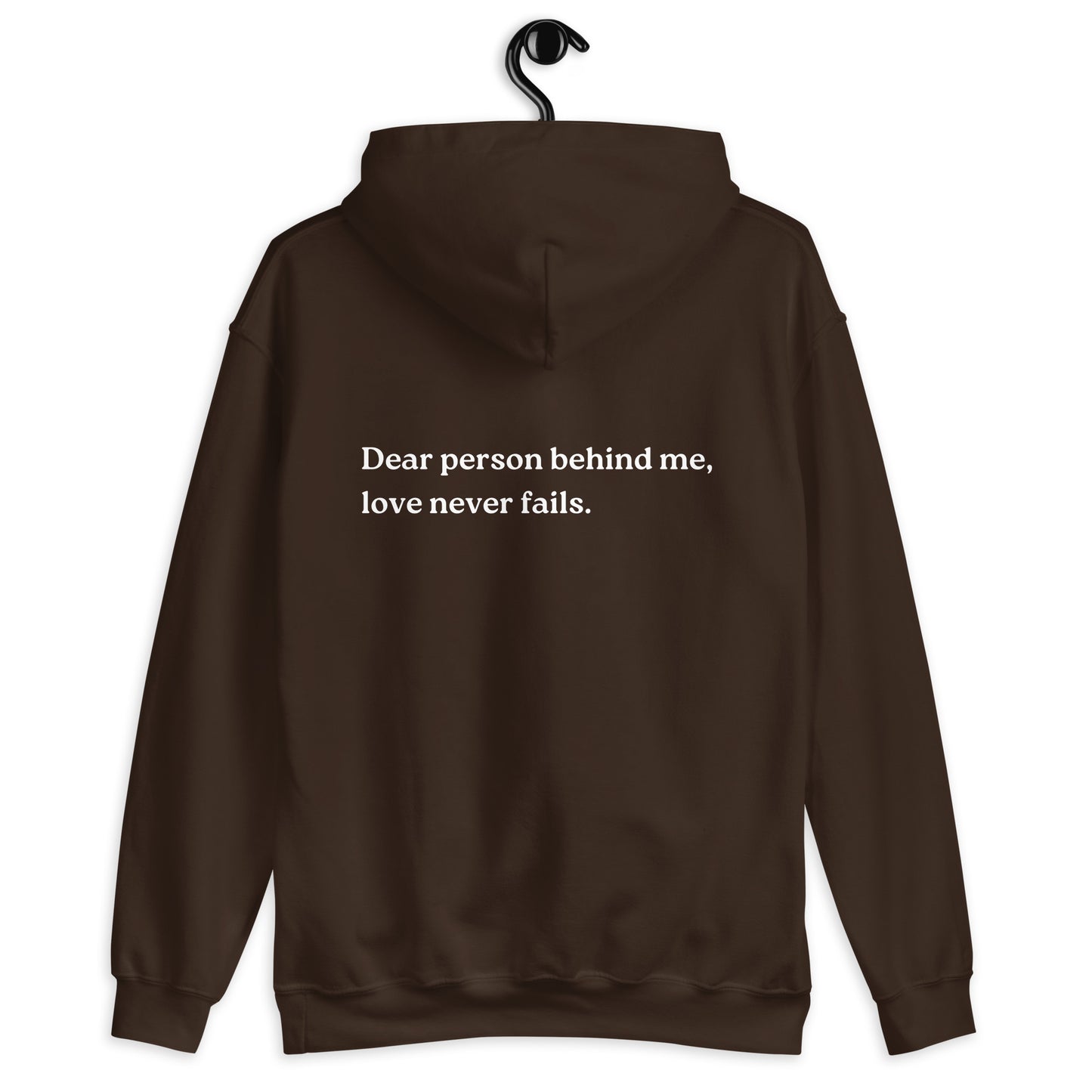 love never fails hoodie chocolate