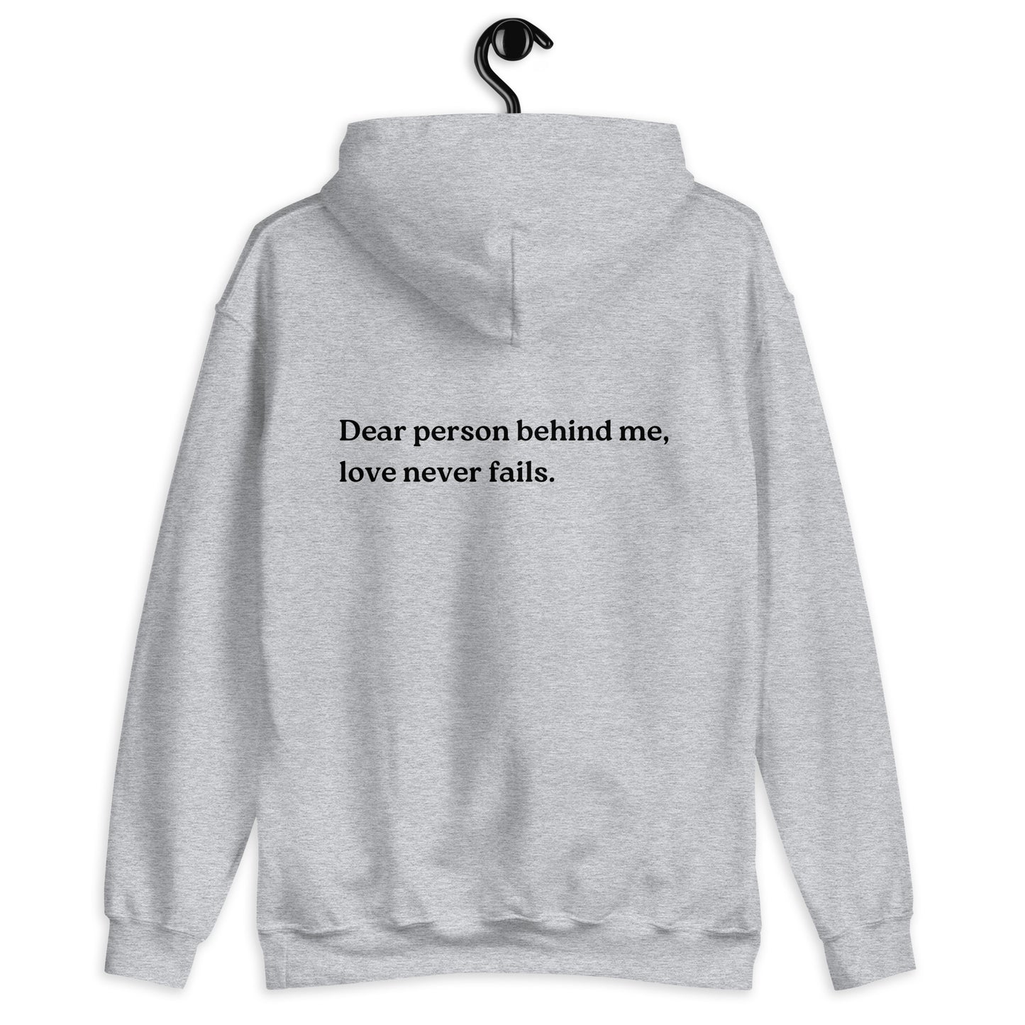 love never fails hoodie grey