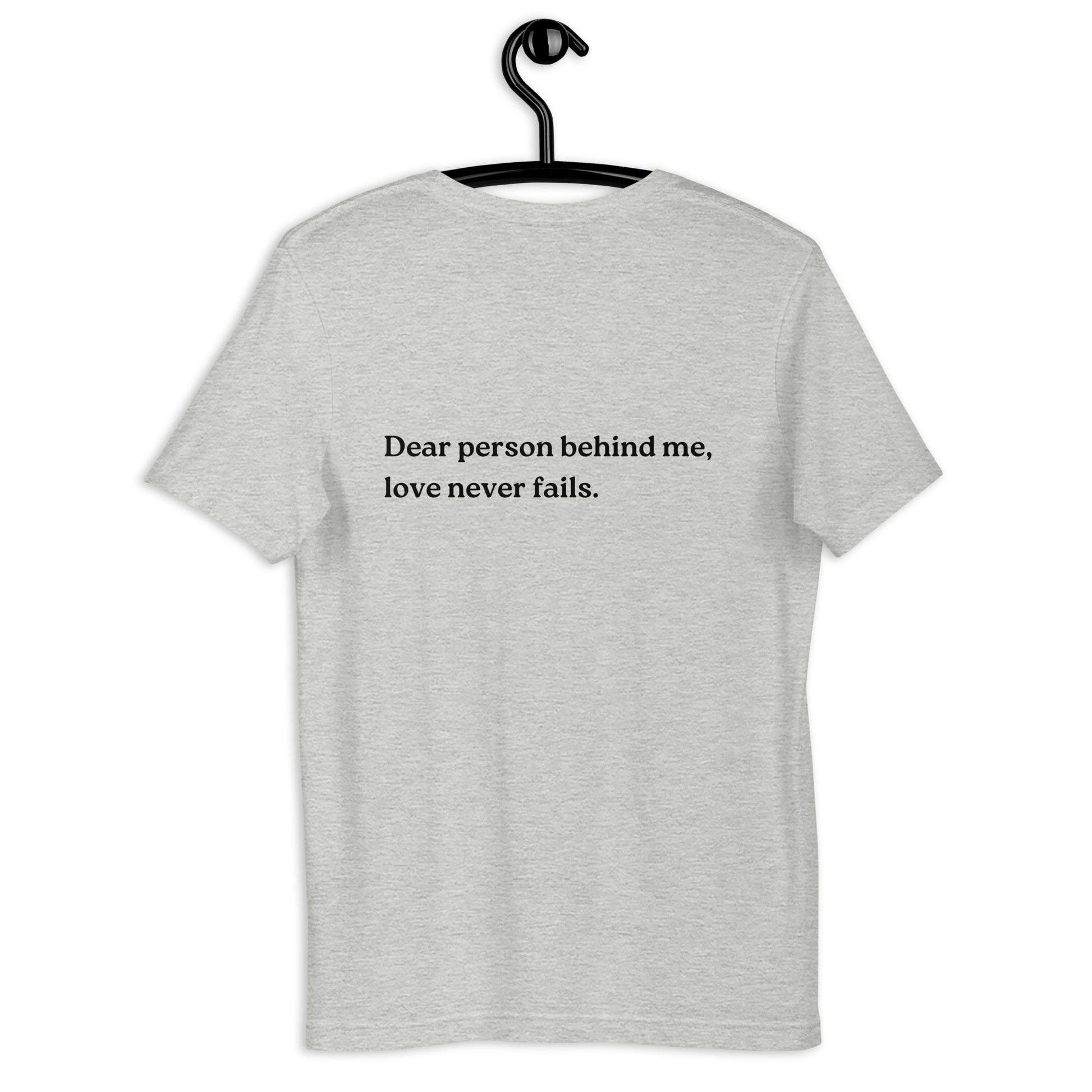 love never fails shirt grey