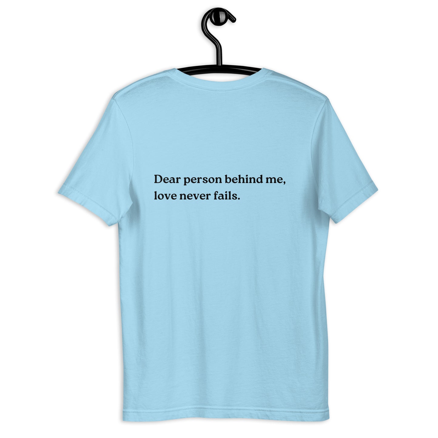 love never fails shirt light blue