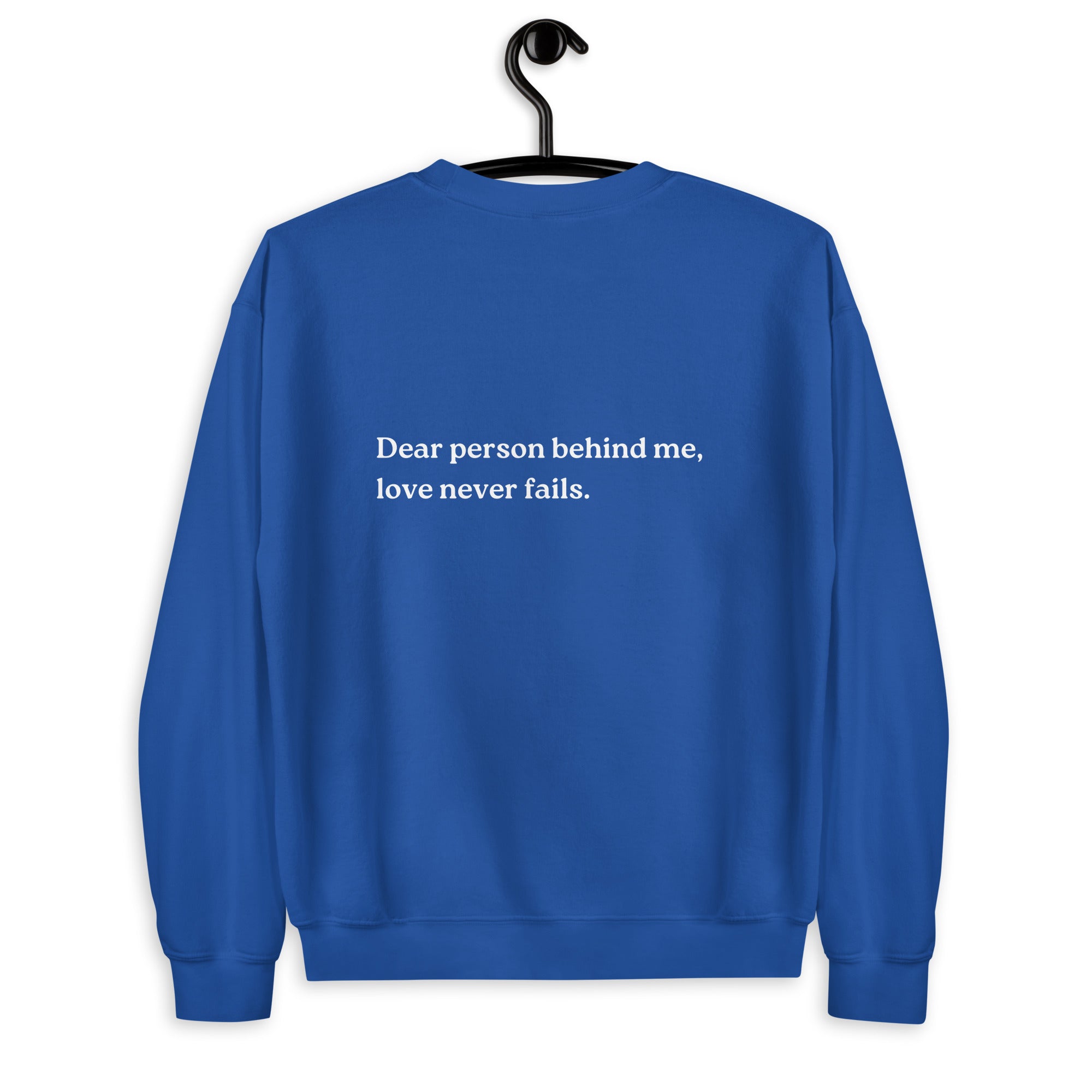 love never fails sweatshirt blue