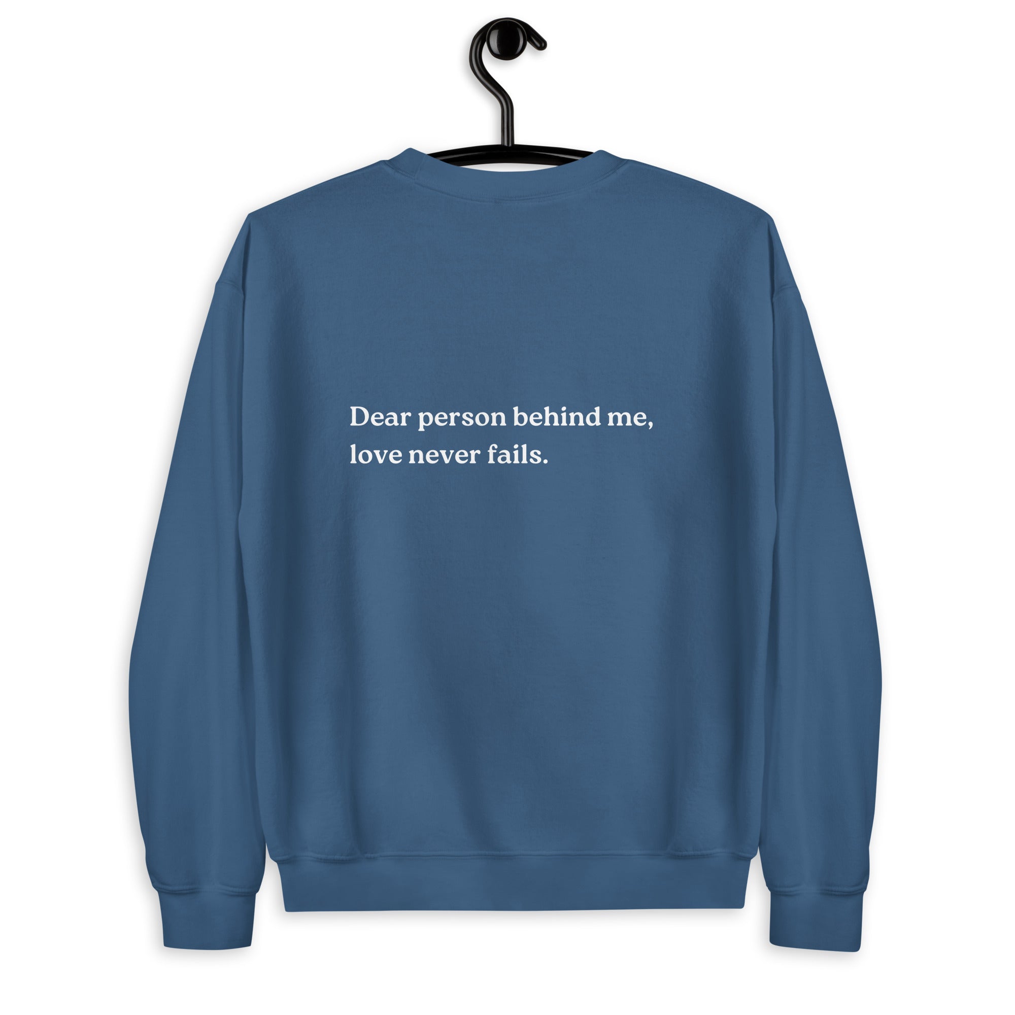 love never fails sweatshirt indigo